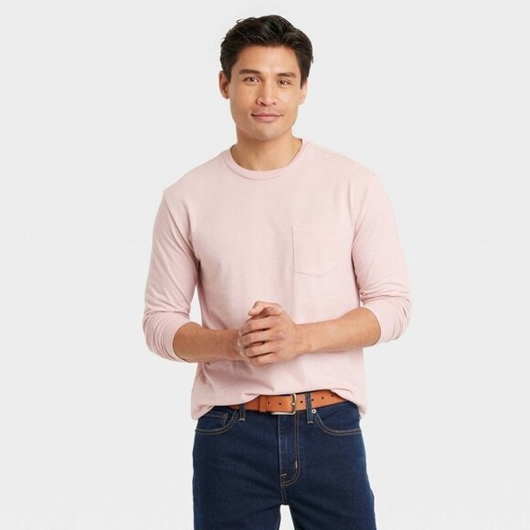 NEW Men's Long Sleeve Pocket T-Shirt - Goodfellow & Co™ Light Pink - Picture 3 of 12